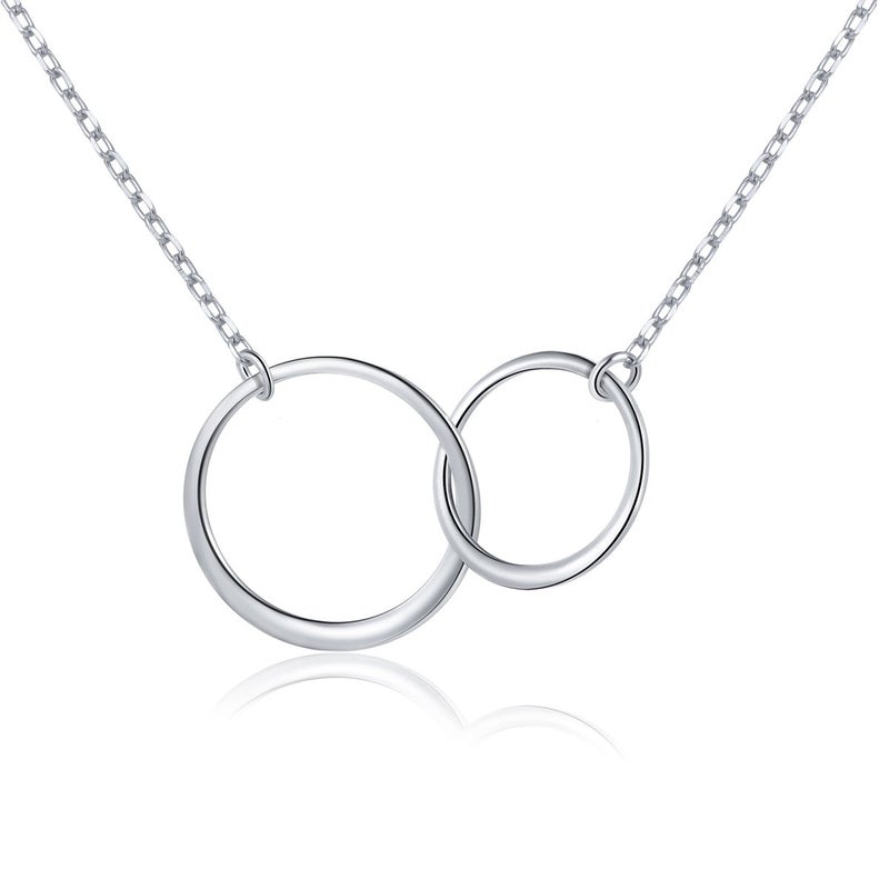 Ladytree S925 Sterling Silver Two Interlocking Infinity Circles Pendant Necklace,Rolo Chain,18+2 inches - Image 1